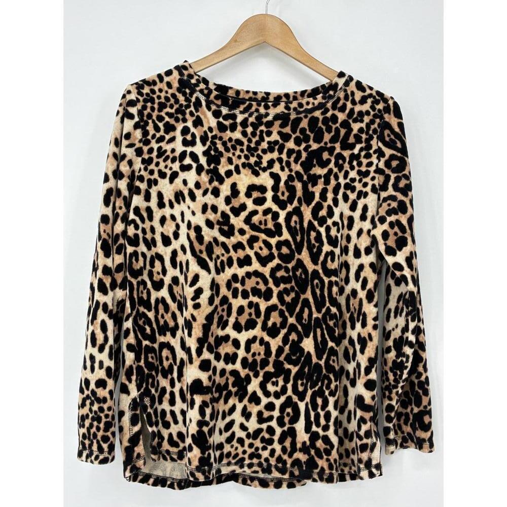 White Stag Velour Women's Long Sleeve Leopard Print Shirt Size L (12-14)